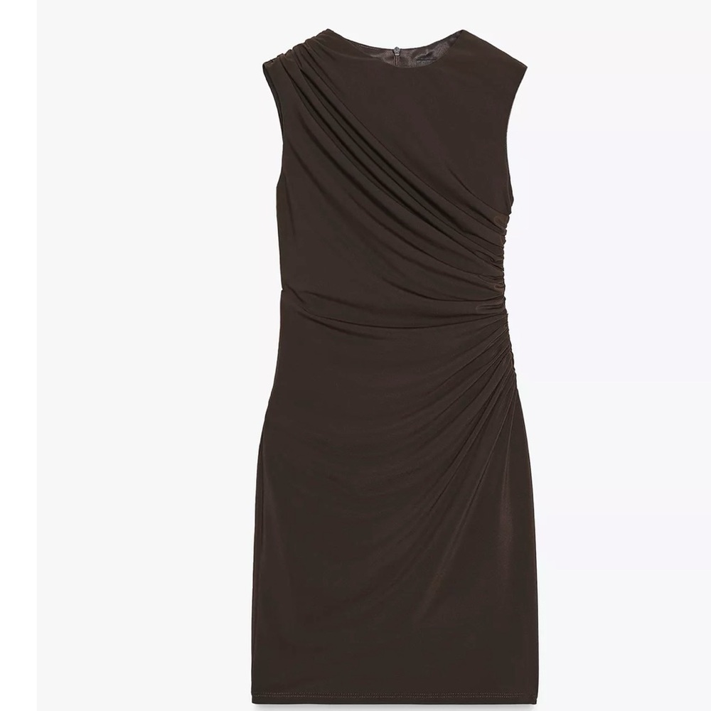 Zara Chocolate Brown Draped Mini Dress